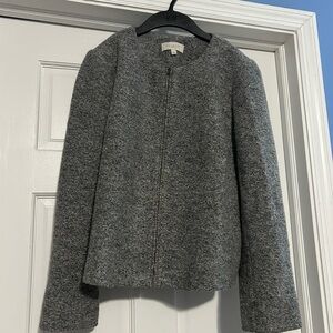 Talbots 12P petite gray wool blend zipper front jacket business casual winter